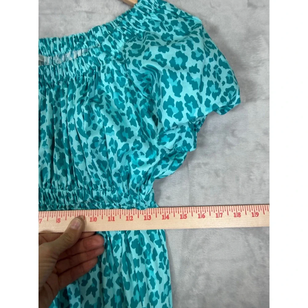 Tyler Boe Midi Dress Womens Small Blue Leopard Print Cotton Off The Shoulder - Picture 7 of 14